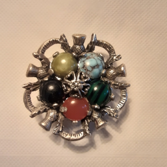 VINTAGE MULTI AGATE BROOCH (signed) - Picture 2 of 3